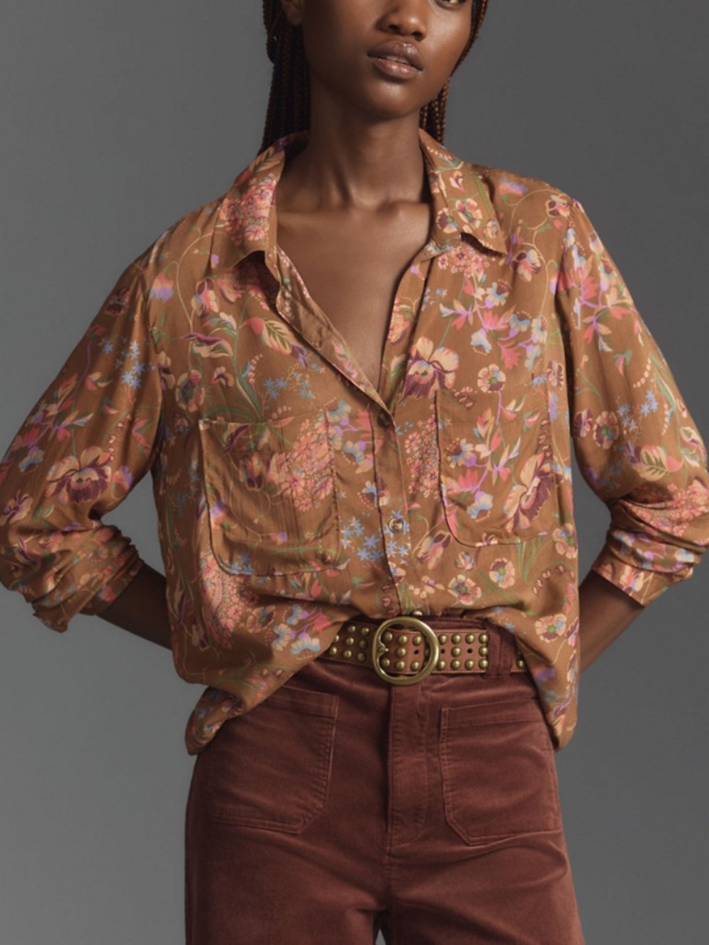 Anthropologie Pilcro Romy Relaxed Buttondown - Brown, 2X